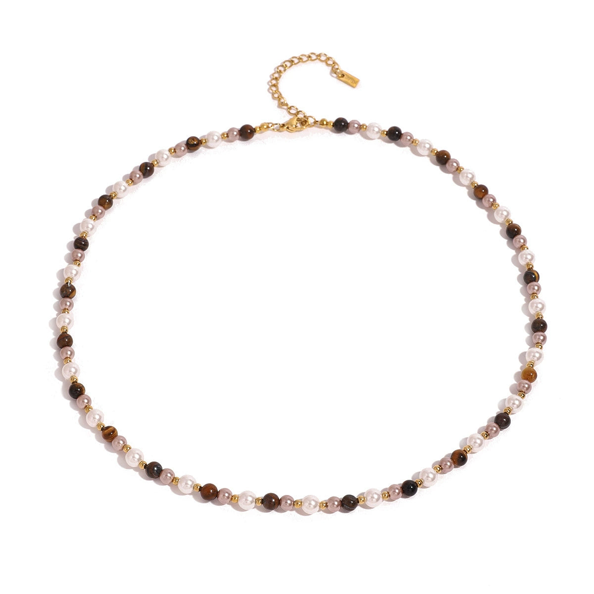 Jieding stainless steel, tiger's eye, pearl necklace, bohemian ins, clavicle chain, niche high-end jewelry