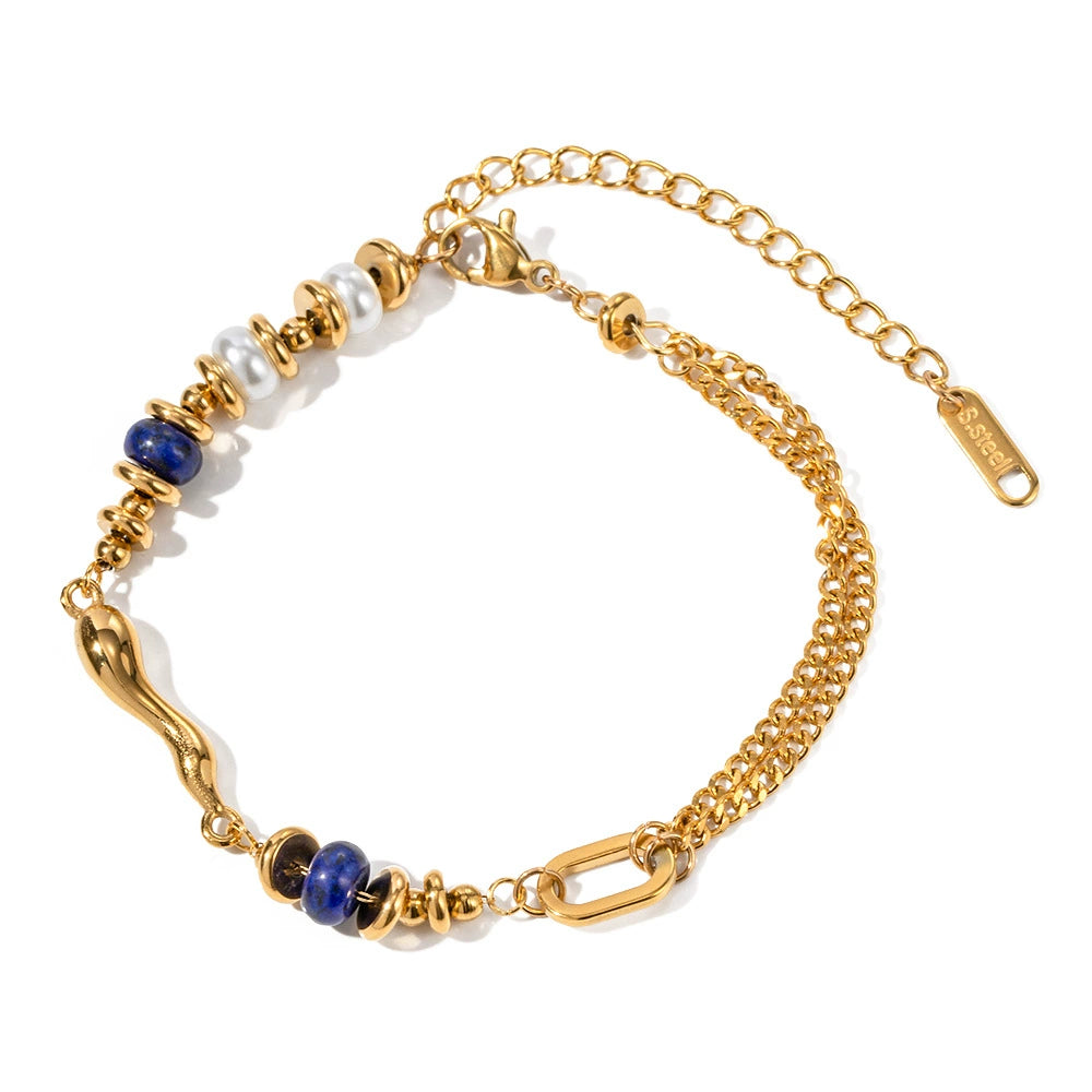 European and American new Internet celebrity style 18k stainless steel inlaid pearls with lapis lazuli drop bracelet jewelry