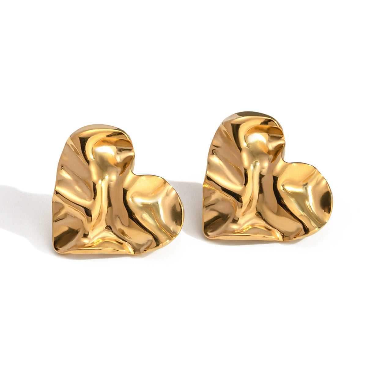 European and American cross-border 18k gold stainless steel heart-shaped stud earrings ins Internet celebrity trend with hammered and patterned love titanium steel earrings