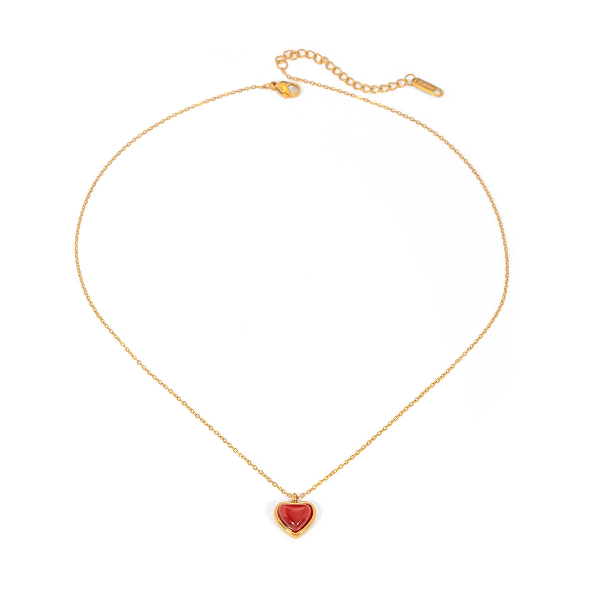 European and American new Internet celebrities with the same INS style 18K gold stainless steel inlaid red agate love pendant necklace necklace